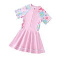 thumbnail image 2 of Fesfesfes Girls One Piece Swimsuits Hawaiian Skirted Bathing Suit for Kids Girls Summer Swim Dress Short Sleeve Swimwear 2-9 Years, 2 of 5