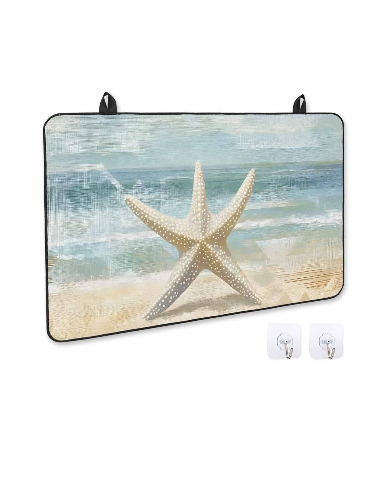 nqOlkjepod Large Induction Cooktop Protector Mat 24"x21", Boho Coastal Beach Stove Top Covers for Electric Stove, Vintage Ocean Wave Starfish Stove Burner Cover Mats, Glass Top Stove Cover