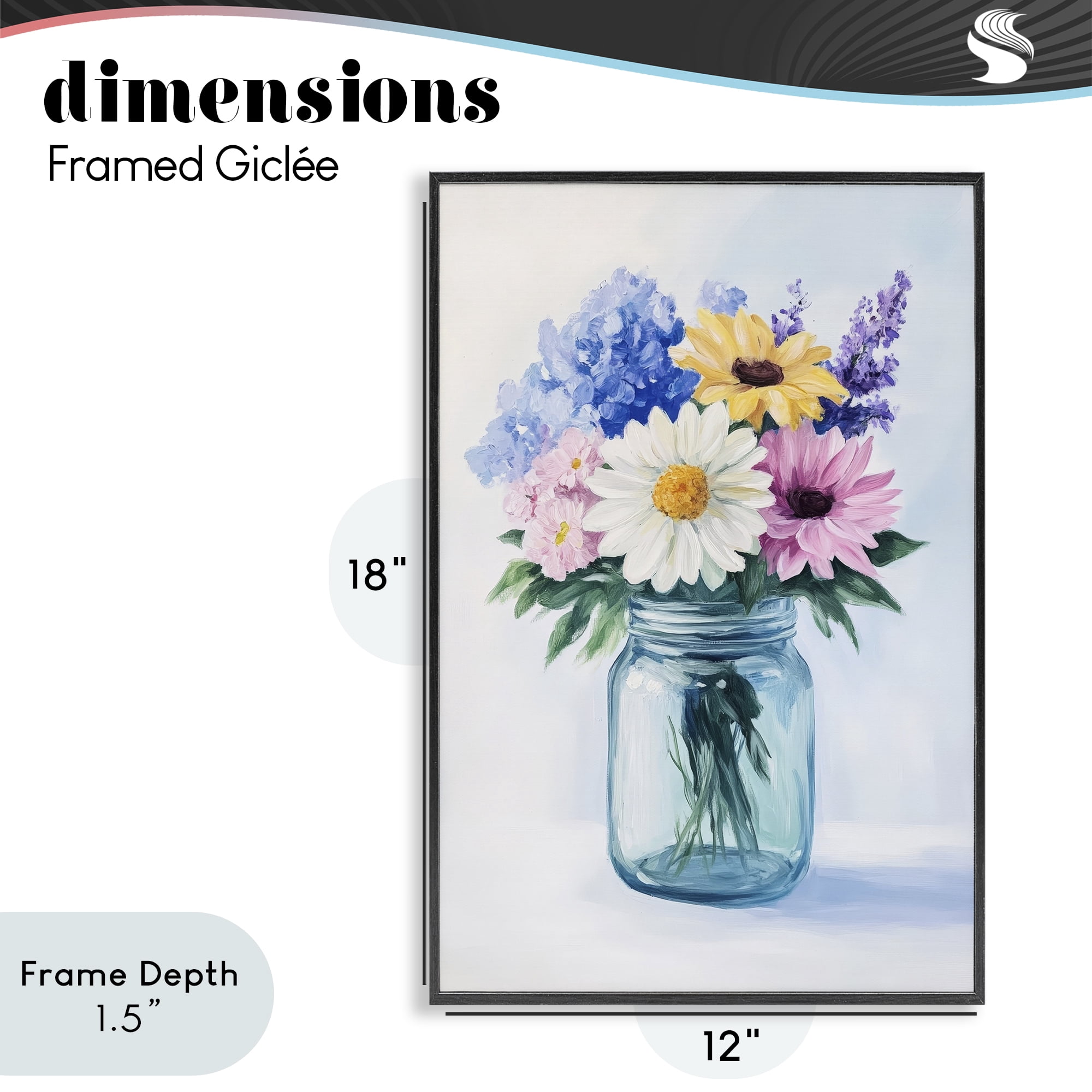 Stupell Industries Country Jar Wildflower Bouquet Black Framed Giclee Art, design by Petal Prints Design