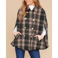 thumbnail image 3 of Women Plaid Cape Coat Stand Collar Double‑Breasted Sleeveless Poncho Jacket, 3 of 5