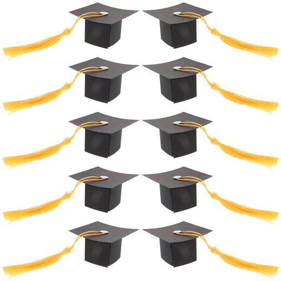 LOLIPPYY Graduation Cake Toppers Mini Grad Cap Toppers Black Paper 10pcs
