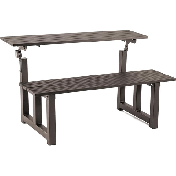 Aluminum Outdoor Convertible Bench, Brown, 400 LBS Load Capacity, Adjustable Plank from 102 to 204 Degrees