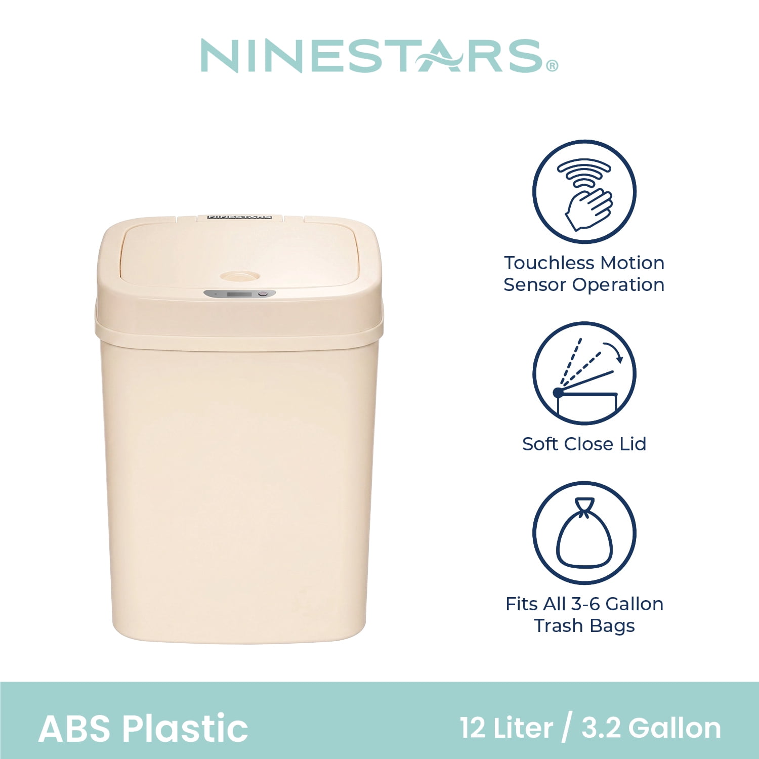 Nine Stars Automatic Bathroom Trash Can, 3.2 Gallon Plastic, Motion Sensor Soft Close Lid Garbage Bin, Vanilla Dream
