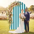 thumbnail image 2 of Teal Striped Arch Backdrop Cover, Spandex Fitted Wedding Arch Cover, Simple Art Vertical Stripe Farmhouse Round Top Stand Covers for Birthday Ceremony Bridal Shower Party Decor 5x2.1 Ft, 2 of 9
