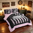 thumbnail image 2 of Manfei Jungle Bear Queen Bedding, Retro US Flag Bedding Comforter Set Queen, Pink Grey Black, Pink Reversible 7 Pieces, 2 of 6