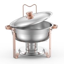Rose Gold Stainless Steel Chafing Dish - 5 Qt Round Buffet Set with Full-Size Warming Pan for Parties