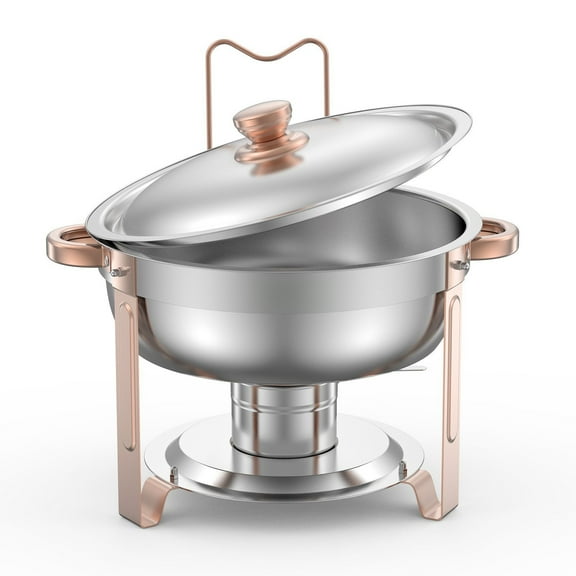 Rose Gold Stainless Steel Chafing Dish - 5 Qt Round Buffet Set with Full-Size Warming Pan for Parties