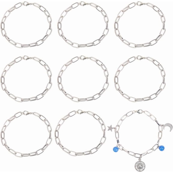 1 Box 20Pcs Chain Link Bracelet Bulk Silver Paperclip Bracelets Set 7.8Inch Alloy Metal Cable Linking Lobster Clasps Chains DIY