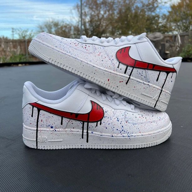 Ni&ke Custom Air Force 1 Blood Drip Splatter Red Black White Shoes Mens Womens