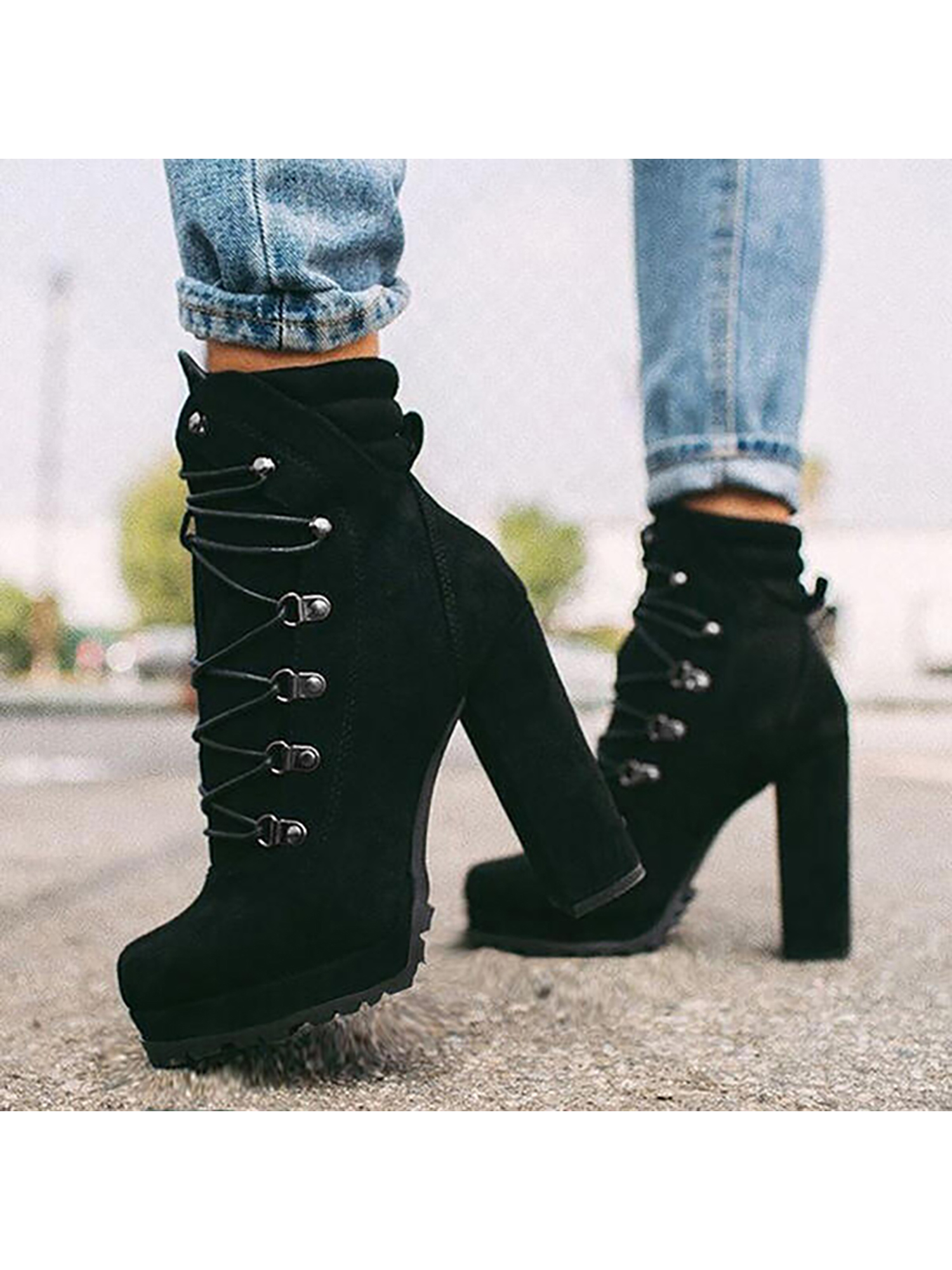 Chunky heel short boots hot sale