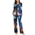 thumbnail image 6 of QIUOMBBP Womens Pajamas Set Button Down Long Sleeve Sleepwear and Loose Pants 2 Piece Outfits Loungewear Halloween Costume, Multicolor, S, 6 of 7