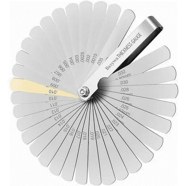 Laklulu Galga de espesores, juego de cuñas de válvula de acero inoxidable de 32 cuchillas, marca métrica/imperial, para medir el ancho del espacio, para motor/bujía/válvulas.