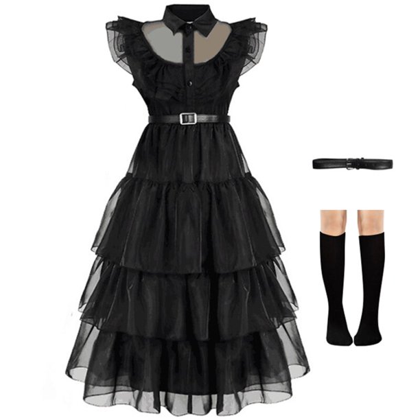 Disfraz de Halloween Wednesday Addams para niña, Vestidos para niña, Vestidos de fiesta de malla, Disfraces de carnaval, trajes para niño XXL Gao Jinjia LED