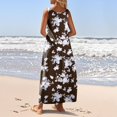 thumbnail image 3 of WTOBBY Women's Vintage Floral Print Summer Round Neck Sleeveless Beach Dress with Smocked Back and Elastic Waist for Resort Wear and Getaways,BlackL, 3 of 4