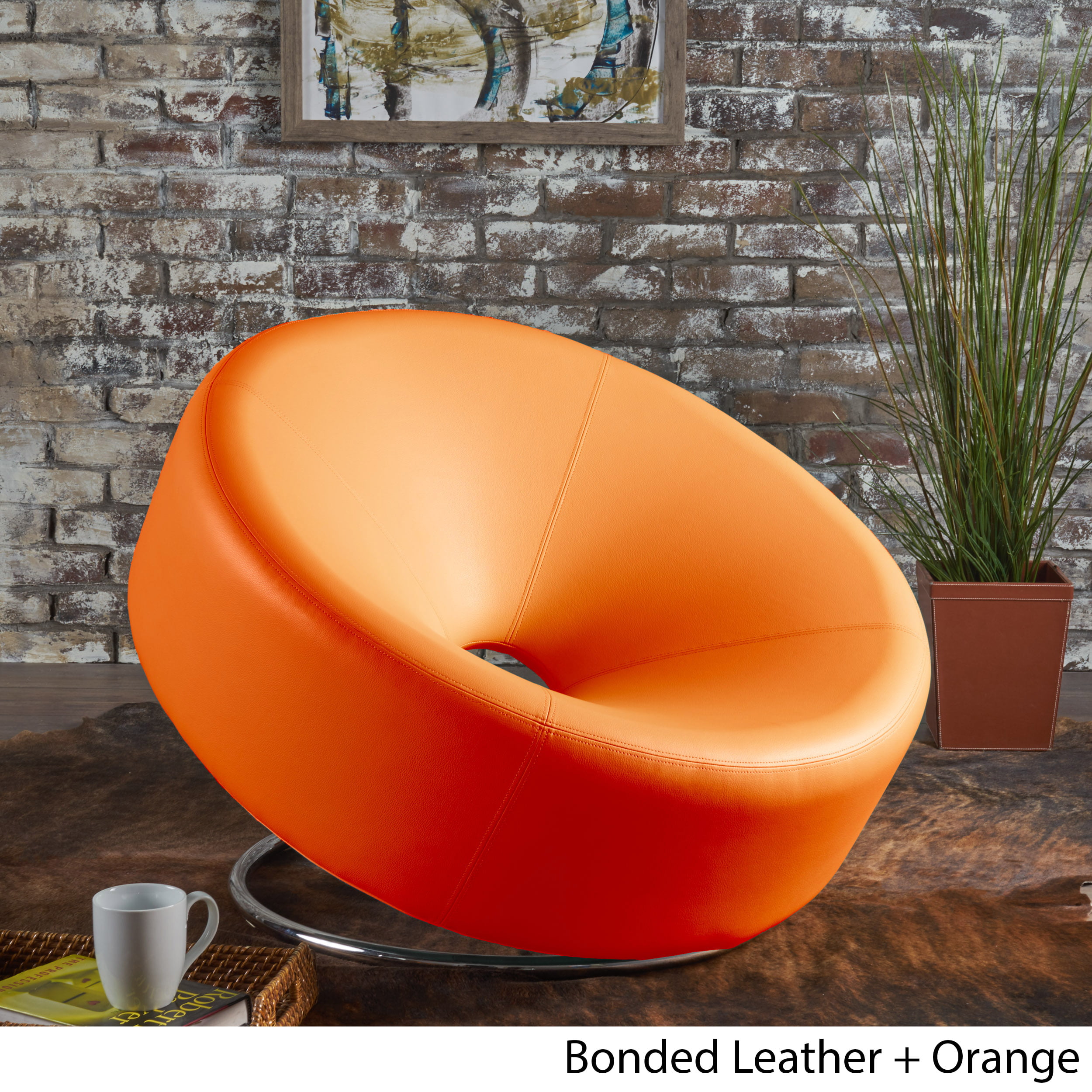 Edom Round Orange Leather Accent Chair Walmart Canada