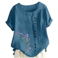 thumbnail image 1 of Liquidation! Uooqdmx Chemises en Lin pour Femmes, Chemises à Manches Courtes pour Femmes, Hauts Fluides pour Femmes, Blouse Col Rond Décontractée Coupe Ample Tunique, Hauts en Gaze pour Femmes, Bleu m, 1 of 5