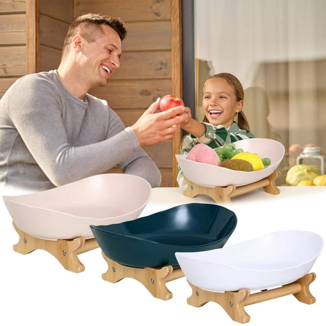Sentmoon Fruit Basket for Kitchen CounterMulti-layer Fruit Tray European Ceramic Dried Fruit Tray and Wooden Frame Household Snack Tray Candy Tray Fruit Basket