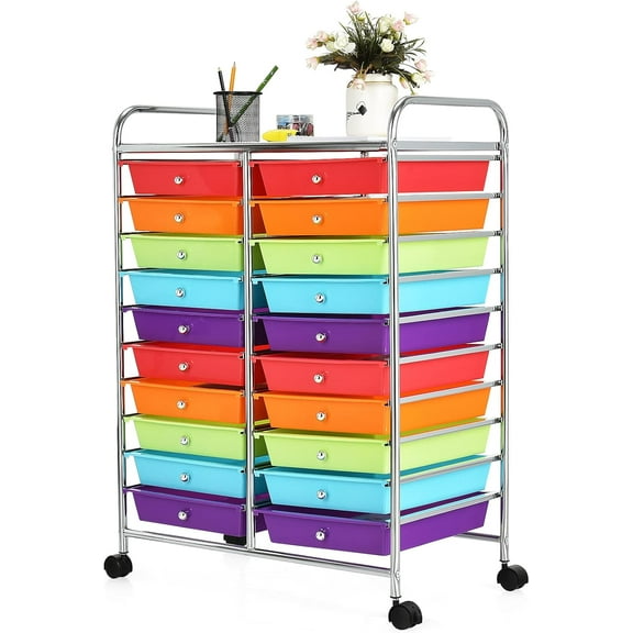 QRKD 20-Drawer Rolling Storage Cart, Multifunctional Art Craft Organizer Cart, Mobile Utility Storage Cart with Removable Drawers & Lockable Wheels, Craft Cart for Home Office School, Multicolored