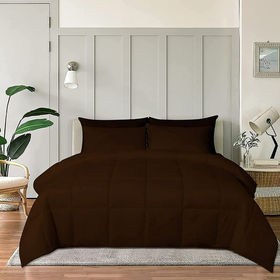 Twin/Twin XL 1 PC Comforter And 2 Pillowcase Solid Chocolate Luxurious Collection Microfiber Fill Lightweight Duvet Insert Box Stiched Quilted Fluffy Soft All Season Cooling Comforters
