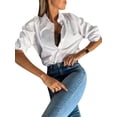 thumbnail image 3 of VISgogo Mujer Primavera Otoño Camisa Casual Color Sólido Manga Larga Solapa Botón Abajo Blusa VISgogo  moda, 3 of 4