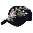 thumbnail image 1 of Women Hats Portable Adjustable Shiny Rhinestone Flower Embroidery Sunscreen Summer Cap Head Wear, 1 of 10