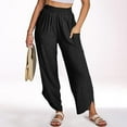 thumbnail image 4 of UAMVSH Lounge Pants Women Trendy Tulip Hem Summer Beach Vacation Pants with Pockets Loose Smocked Waist Straight Wide Leg Pants, 4 of 7