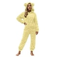 thumbnail image 2 of Womens Onesies Pajamas Warm Sherpa Romper Sleepwear One Piece Loungewear with Bear Ear (Yellow XL), 2 of 8