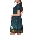 thumbnail image 2 of Fotbe Farm Dog Duck Moonlight Vestido Largo de Moda para Mujer, Vestido Tipo Camiseta con Manga Corta y Estilo Casual a Rayas y Bloques de Color, 2 of 6