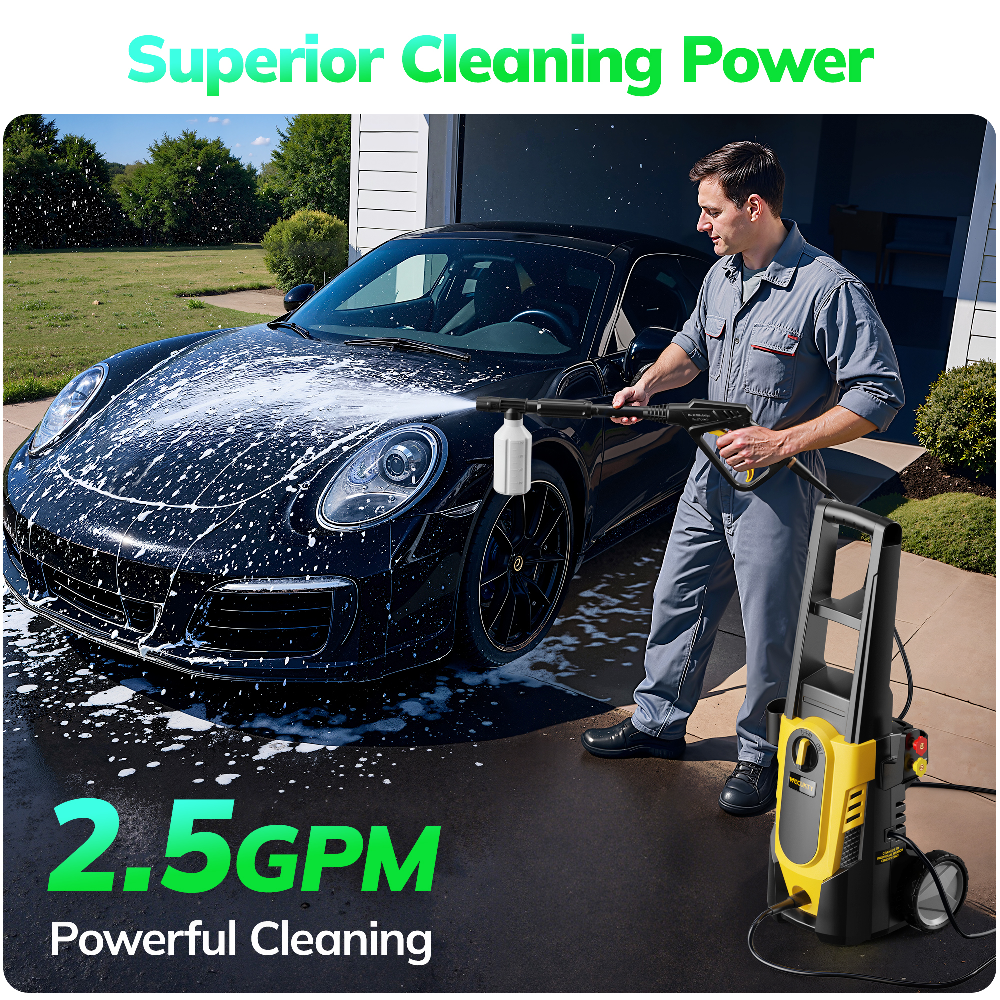 Open Box TCISA Electric Pressure Washer,3700 PSI Max 2.5 GPM Power Washer with 35FT Cord,20FT Hose,4 Quick Nozzles,Foam Cannon for Car Garden Patio