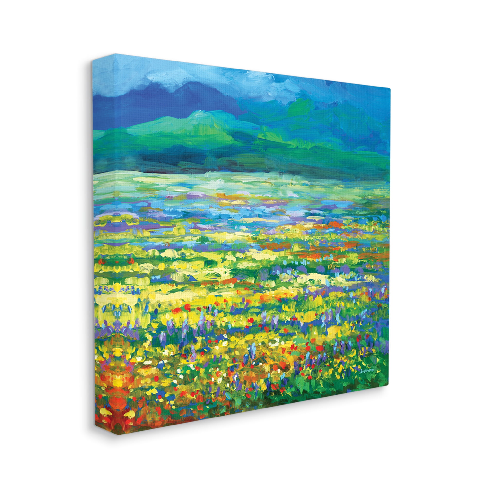 Stupell Industries Meadow of Wildflowers Blue Landscape Painting Gallery Wrapped Canvas Art Print Wall Art, 24 x 24