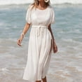 thumbnail image 2 of fatyb Womens Swimsuit Coverup Drawstring Bikini Cover up Short Sleeve Plain Long Flowy Dress Beachwear, 2 of 7
