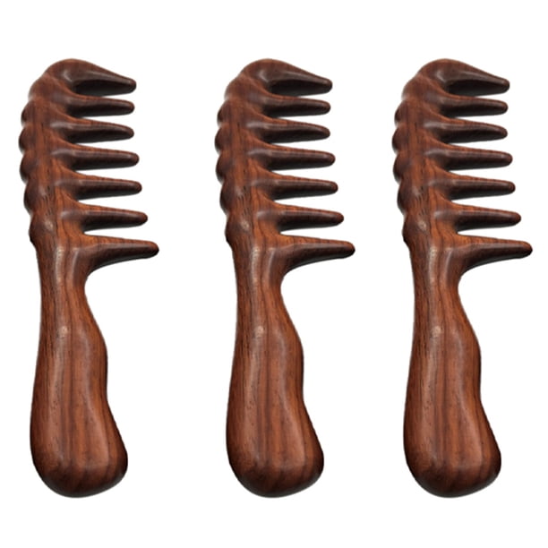 3X Peine para Desenredar - Peine de Madera de Dientes Anchos para Cabello Rizado - Sin Peine de SáNdalo de Madera Natural EstáTico
