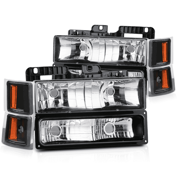 Magshion 8Pcs Headlights Assembly for 1994 Chevrolet Blazer, 1994-1999 Chevrolet C1500/K1500, 1995-2000 Chevrolet Tahoe, Black Housing Clear Lens Crystal Amber Corner