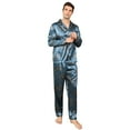 thumbnail image 6 of Aisomnus Men's Silk Pajama Set | Silk Satin | Long Sleeve Jacket and Pants | Button Pajama Set -XXL, 6 of 9