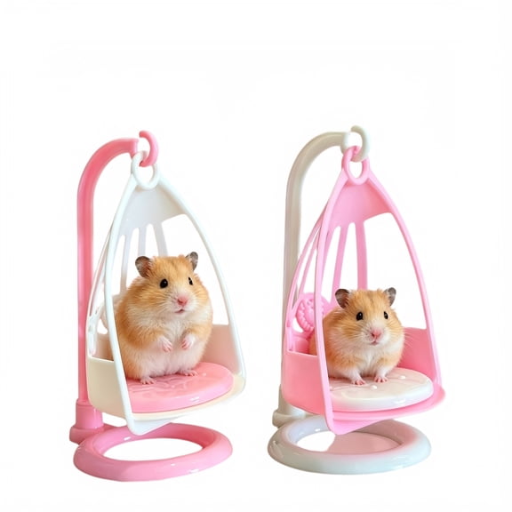 Hammock Swing Chair with Stand, Pink and Gray Plastic, for Hamster Cage, Small Pet Accessory