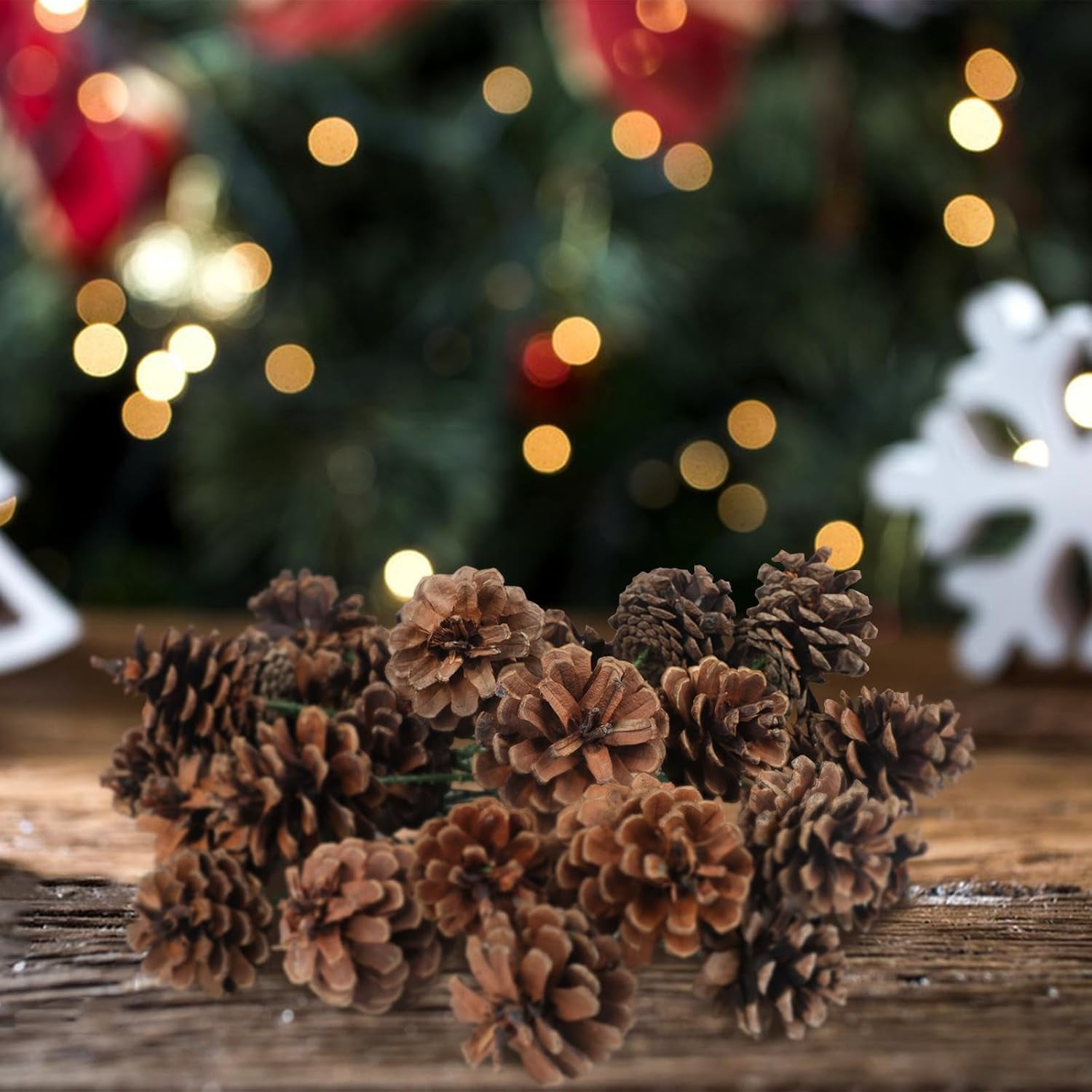 20Pcs Natural Pinecone Picks, Christmas Pine Cones Ornaments with Wired Stems 6.9" Tall for Xmas Tree Garland Wreath Ornaments Pinecones Decorating