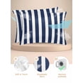 thumbnail image 2 of Navy Blue Striped Pillow Cases King Size Set of 2, Smooth Satin Pillowcase for Hair and Skin, Modern Farmhouse Blue White Stripes Decorative Cooling Bed Pillow Covers with Zipper, 20x36 Inches, 2 of 5