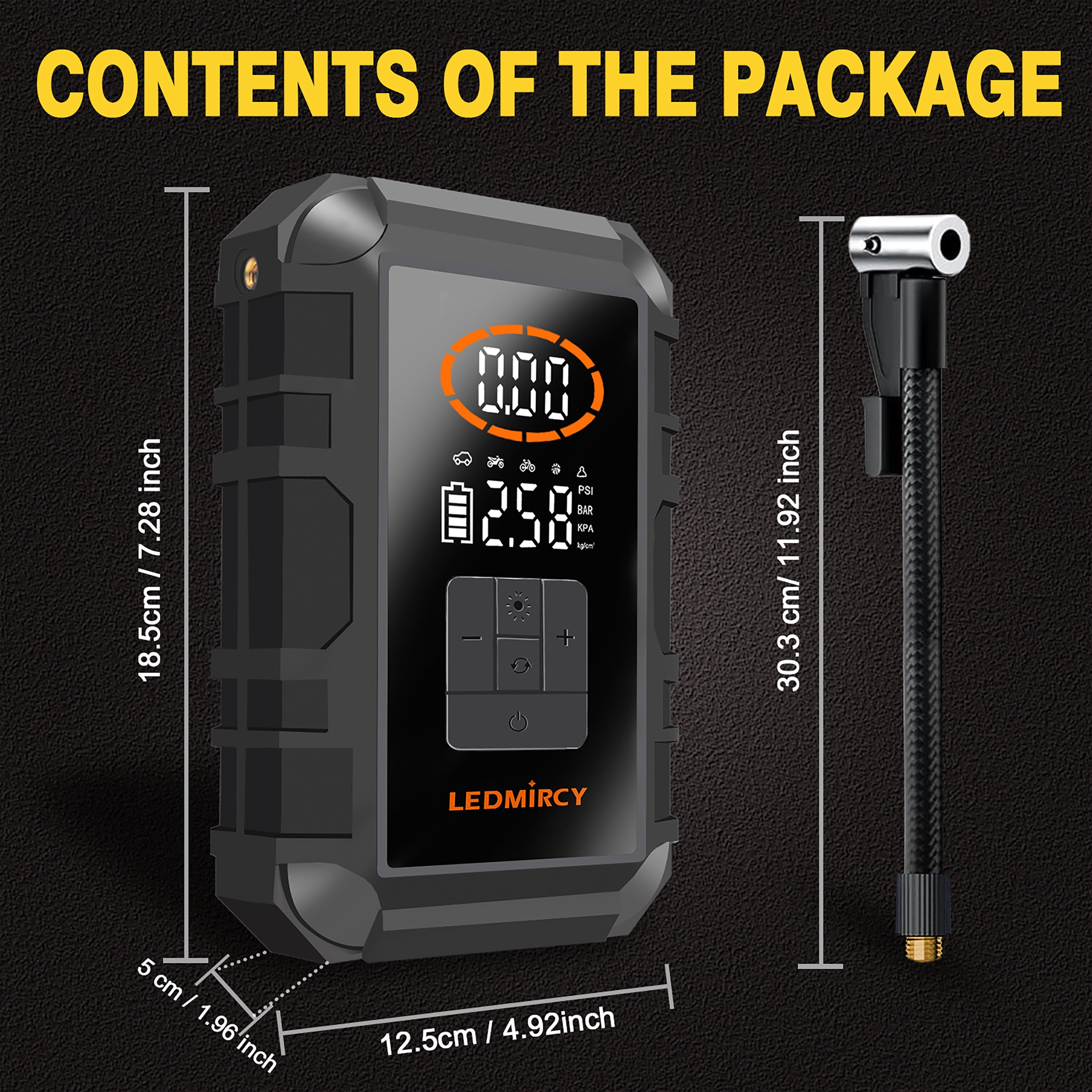 LEDMIRCY 2-in-1 Car Jump Starter and Tire Inflator with LED Display, Flashlight, USB Fast Charge, All-In-One Design, High Quality