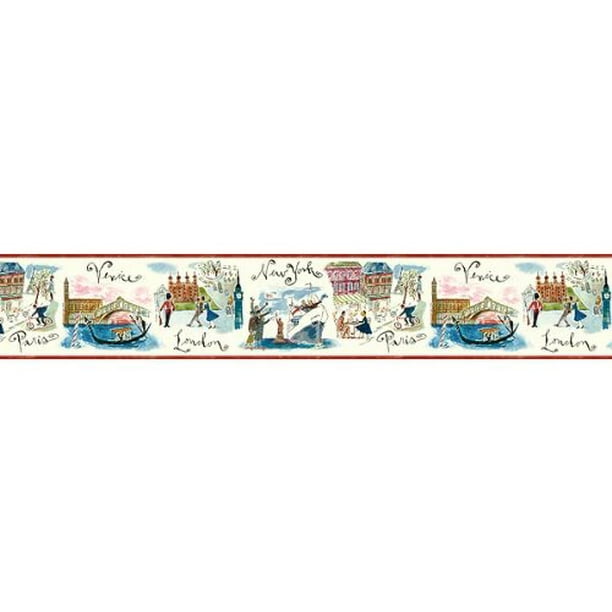 Chesapeake FP00431B Red Bon Voyage Wallpaper Border, Red - Walmart.com
