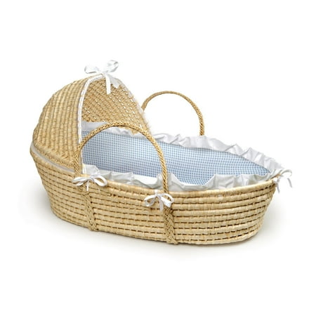 Sensitive Baby Basket - Badger Basket Moses Basket with Hood, Blue Gingham