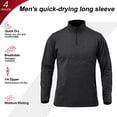 thumbnail image 3 of Camisas deportivas activas de secado rápido para hombres con cremallera de un cuarto de manga larga para correr Tops sudadera al aire libre (negro), 3 of 5