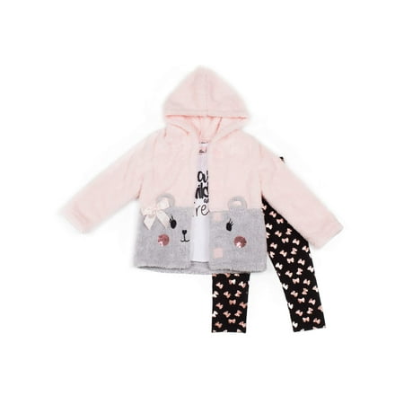 Girls Outfit 2t Little Lass Sherpa Jacket, Long Sleeve Top & Printed Leggings, 3pc Outfit Set (Baby Girls & Toddler Girls) ()
