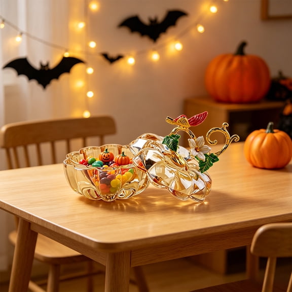 Glass Pumpkin Candy Jar with Lid – Thanksgiving Decorations, Fall Candy Bowl for Home, Festive Pumpkin Jar for Treats Storage & Yearly Display