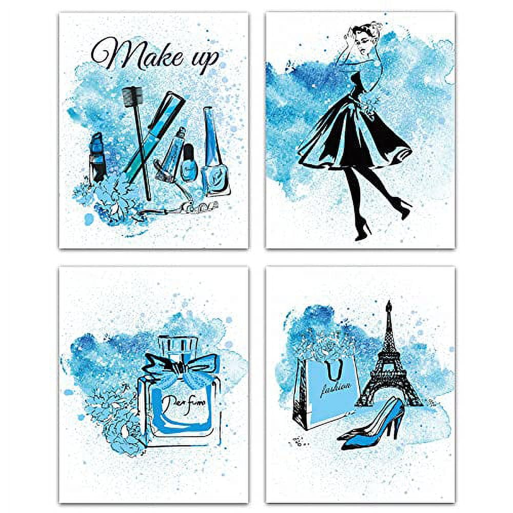 4pcs Fashion Women Canvas Wall Art Print Poster Set Unframed Wall Pictures Paintings Perfume Makeup Modern Artwork Decor for Dressing Room Bedroom Bathroom Home Girls Gift 8 x 10inch Pink
