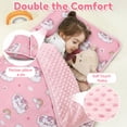 thumbnail image 6 of Teblint Thickened Toddler Nap Mat with Removable Pillow & Minky Blanket, 51''x20'' Sleeping Bag, Washable, Roll up, Perfect for Daycare, Preschool, Kindergarten, Boys and Girls Pink, 6 of 8