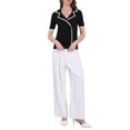 thumbnail image 2 of INSPIRAR CHIC Blusa de verano de manga corta de doble botonadura de color contrastante para mujeres M Negro, 2 of 4