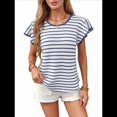 thumbnail image 4 of Blusas de Punto de Corta para Mujer, Cuello Redondo de Verano con Volantes, Color Azul L, 4 of 10