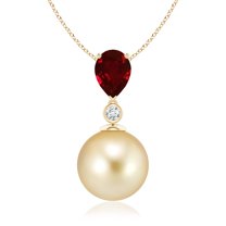 ANGARA Golden South Sea Cultured Pearl & Pear Ruby Drop Pendant in 14K Yellow Gold for Women | June Birthstone, Birthday, Anniversary, Jewelry Gift for Women | Pearl Necklace