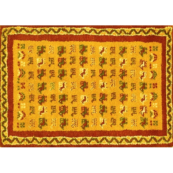 Ahgly Company Machine Washable Indoor Rectangle Abstract Yellow Contemporary Area Rugs, 4' x 6'