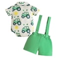 thumbnail image 4 of BOBOGOJP Baby Boy Outfits Dress Clothes Bowtie Tractor Romper Shirts Suspender Shorts Overalls Set Summer Suit Green for Size 0-3 Months, 4 of 9